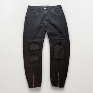 Y2K 2000s Gothic Grunge Pleated Pants Mens 34x28 Ankle Zip Jogger Black Skater